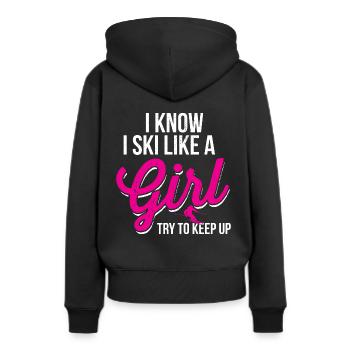Skifahren wie ein Mädchen Wintersport Lustiges - Frauen Premium Bio Hoodie - Schwarz - Hinten - Julia (174cm)