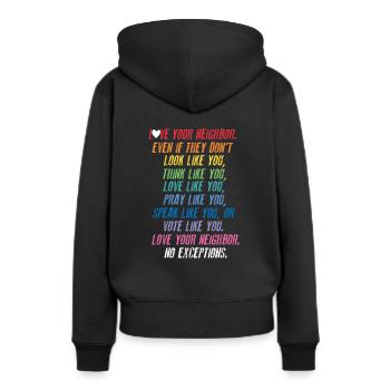 Tolérance - Sweat à capuche Premium bio Femme - noir - Dos - Julia (174cm)