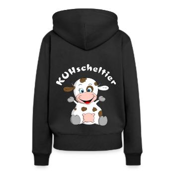 Cuddly toy cow = KUHscheltier - Women’s Premium Organic Hoodie - black - Back - Julia (174cm)