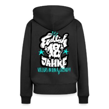 Endlich 18 Jahre - Frauen Premium Bio Hoodie - Schwarz - Hinten - Julia (174cm)