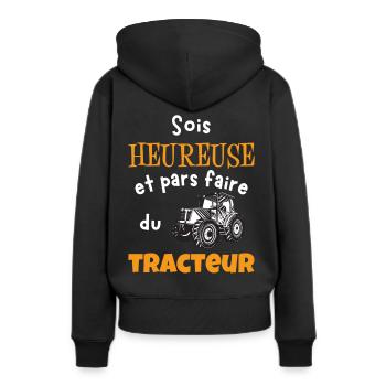 Sois heureuse et pars faire du tracteur cadeau - Sweat à capuche Premium bio Femme - noir - Dos - Julia (174cm)