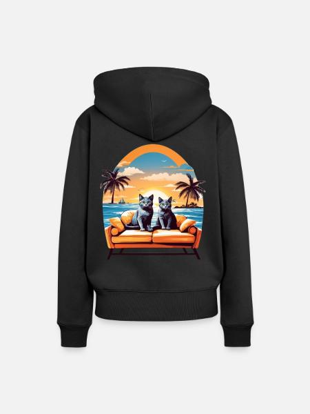Katzen am Meer - Frauen Premium Bio Hoodie - Schwarz