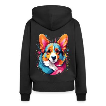 Corgi Splash - Frauen Premium Bio Hoodie - Schwarz - Hinten - Julia (174cm)