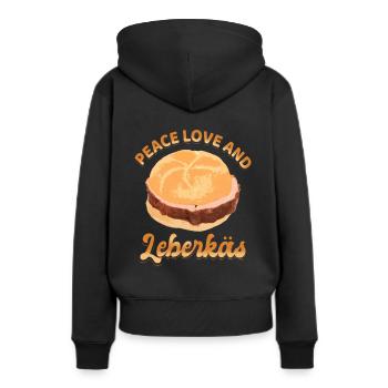 Peace Love und Leberkäs - Frauen Premium Bio Hoodie - Schwarz - Hinten - Julia (174cm)