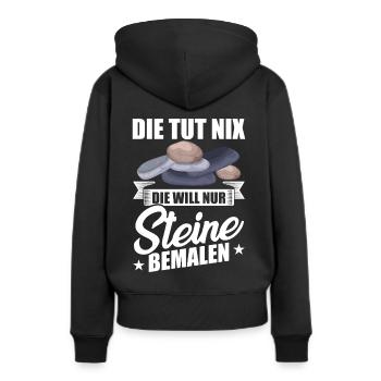 Die tut nix die will nur Steine bemalen steine - Frauen Premium Bio Hoodie - Schwarz - Hinten - Julia (174cm)
