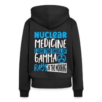 Médecine nucléaire J’aime l’odeur de - Sweat à capuche Premium bio Femme - noir - Dos - Julia (174cm)