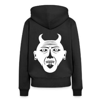 Masque Oni - Masque Hannya - Masque Tiki - Sweat à capuche Premium bio Femme - noir - Dos - Julia (174cm)