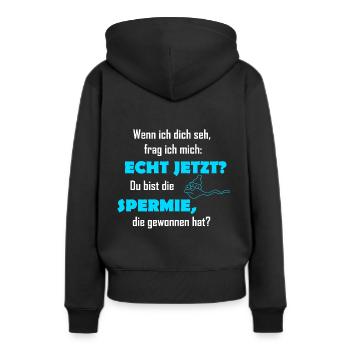 spruch witzig - Frauen Premium Bio Hoodie - Schwarz - Hinten - Julia (174cm)