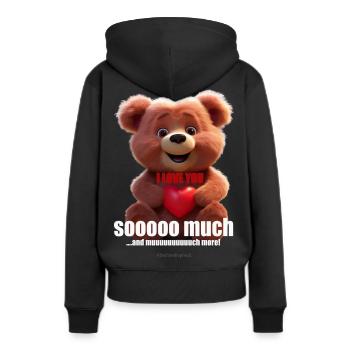 TEDDY IN LOVE WITH HEART - Frauen Premium Bio Hoodie - Schwarz - Hinten - Julia (174cm)