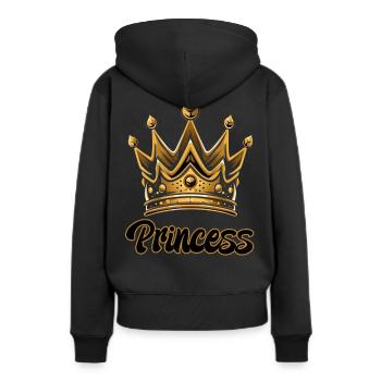 PRINCESS MOTIV MIT GROSSER GOLDENER KRONE - Frauen Premium Bio Hoodie - Schwarz - Hinten - Julia (174cm)