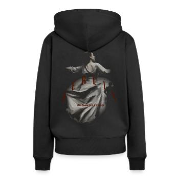 Berliin steel feels like a dream - Frauen Premium Bio Hoodie - Schwarz - Hinten - Julia (174cm)