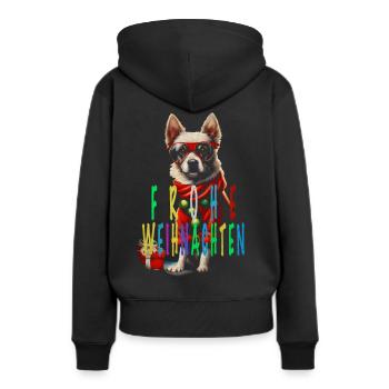 Lustiger Hund bunt frohe Weihnachten - Frauen Premium Bio Hoodie - Schwarz - Hinten - Julia (174cm)