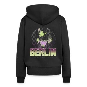 Berlin the place to be tshirt frau techno - Frauen Premium Bio Hoodie - Schwarz - Hinten - Julia (174cm)