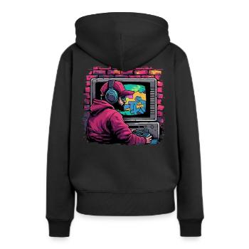 Retro gaming zocken nostalgie vintage - Sweat à capuche Premium bio Femme - noir - Dos - Julia (174cm)