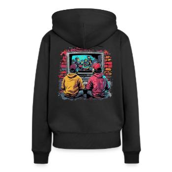 Retro Brothers Jeux d’argent - Sweat à capuche Premium bio Femme - noir - Dos - Julia (174cm)