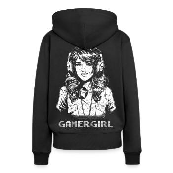 Gamer Girl - weiß - Frauen Premium Bio Hoodie - Schwarz - Hinten - Julia (174cm)