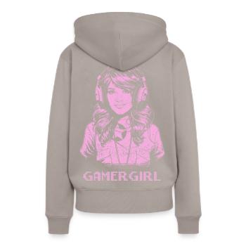 Gamer Girl - rose - Sweat à capuche Premium bio Femme - taupe - Dos - Julia (174cm)