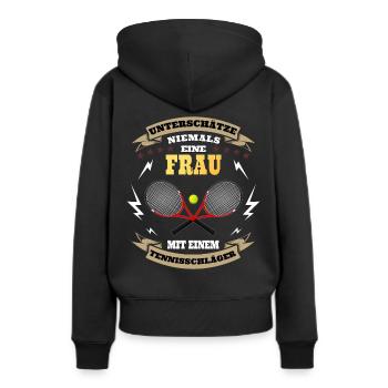 Never underestimate a woman with a tennis racket - Women’s Premium Organic Hoodie - black - Back - Julia (174cm)
