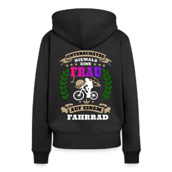 Never underestimate a woman on a bicycle - Women’s Premium Organic Hoodie - black - Back - Julia (174cm)