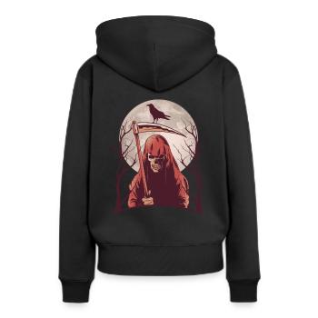 Halloween Sensenmann Rabe Mond - Frauen Premium Bio Hoodie - Schwarz - Hinten - Julia (174cm)