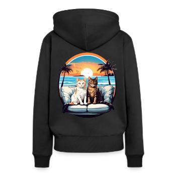 Katzen am Meer - Frauen Premium Bio Hoodie - Schwarz - Hinten - Julia (174cm)