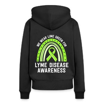 Wir tragen Lime Green Lyme Disease Awareness Tick - Frauen Premium Bio Hoodie - Schwarz - Hinten - Julia (174cm)