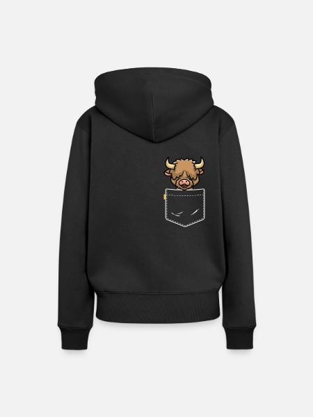 Söpö tasku Scottish Highland Cow Farm Girl - Dame Premium hoodie, økologisk bomuld - sort