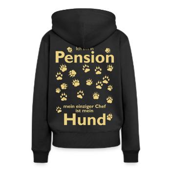 Ich bin in Pension - mein Chef ist nun mein Hund - Frauen Premium Bio Hoodie - Schwarz - Hinten - Julia (174cm)