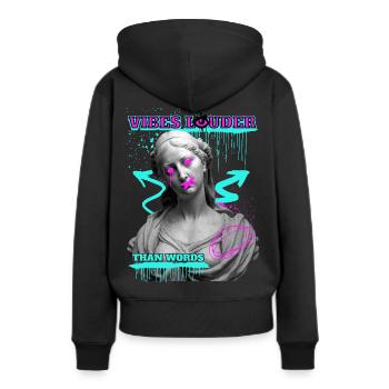 Des vibrations plus fortes que des mots Chemise - Sweat à capuche Premium bio Femme - noir - Dos - Julia (174cm)