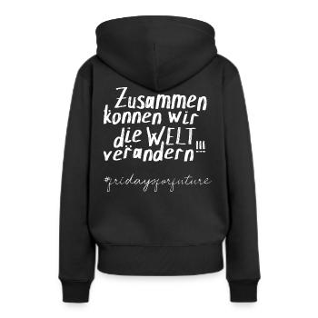 Klimagrechtigkeit ZUSAMMEN STARK Klimalösung - Frauen Premium Bio Hoodie - Schwarz - Hinten - Julia (174cm)