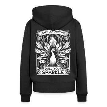 Paon Art Déco Blanc : une élégance stylée - Sweat à capuche Premium bio Femme - noir - Dos - Julia (174cm)