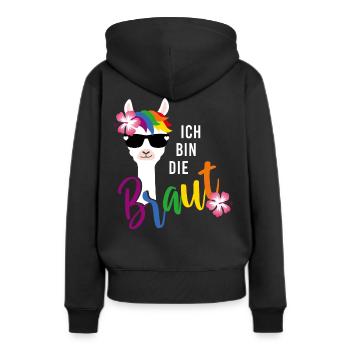 LGBT Braut Lama Junggesellinnenabschied JGA - Frauen Premium Bio Hoodie - Schwarz - Hinten - Julia (174cm)