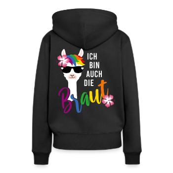 LGBT Braut Lama Junggesellinnenabschied JGA Blume - Frauen Premium Bio Hoodie - Schwarz - Hinten - Julia (174cm)