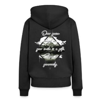 Spruch für die Person Hinter Dir Lächeln Teilen - Frauen Premium Bio Hoodie - Schwarz - Hinten - Julia (174cm)