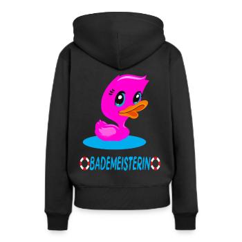Bademeisterin Quietscheente - Frauen Premium Bio Hoodie - Schwarz - Hinten - Julia (174cm)