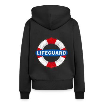 Bademeister Rettungsring Pool - Frauen Premium Bio Hoodie - Schwarz - Hinten - Julia (174cm)