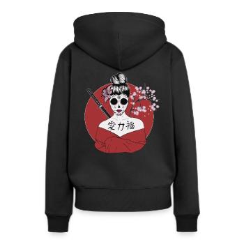 Japanische Geisha Sugar Skull - Frauen Premium Bio Hoodie - Schwarz - Hinten - Julia (174cm)