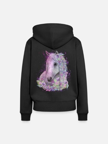 Pferdemotiv Wasserfarben Reiterin Geschenk - Dame Premium hoodie, økologisk bomuld - sort