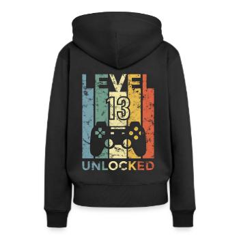 Anniversaire 13. Niveau Né 2007 Gamer Cadeau - Sweat à capuche Premium bio Femme - noir - Dos - Julia (174cm)