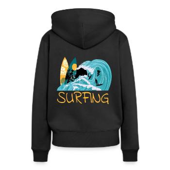 Surfer, surf, surf, surf, surfergirl, sports nautiques - Sweat à capuche Premium bio Femme - noir - Dos - Julia (174cm)
