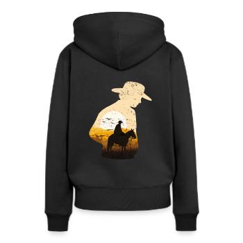 Cowboy Pferd Sonnenuntergang Vintage Western - Frauen Premium Bio Hoodie - Schwarz - Hinten - Julia (174cm)