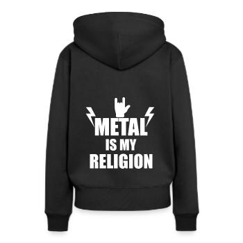 Metal is my religion - Frauen Premium Bio Hoodie - Schwarz - Hinten - Julia (174cm)