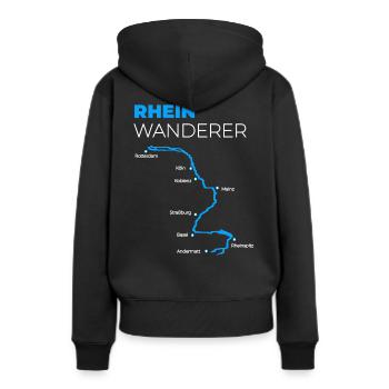 Rhein Wanderer - Wandern am Rhein - Frauen Premium Bio Hoodie - Schwarz - Hinten - Julia (174cm)
