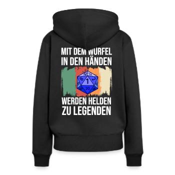 RPG Rollenspiel Legende Spruch Würfel - Frauen Premium Bio Hoodie - Schwarz - Hinten - Julia (174cm)