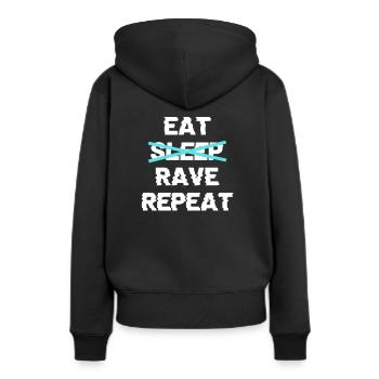Rave - Frauen Premium Bio Hoodie - Schwarz - Hinten - Julia (174cm)