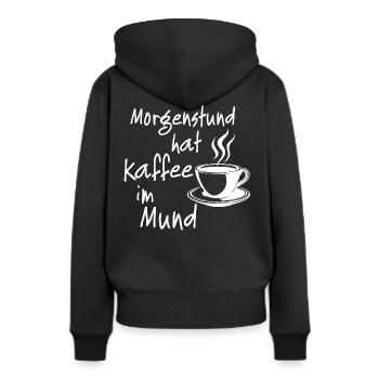 Morgenstund hat Kaffee im Mund, weiss - Frauen Premium Bio Hoodie - Schwarz - Hinten - Julia (174cm)