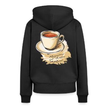Morgenstund hat Kaffee im Mund. Bohnenkaffee - Frauen Premium Bio Hoodie - Schwarz - Hinten - Julia (174cm)