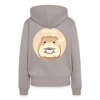 Hamster - Kaffeezeit - coffee time - Frauen Premium Bio Hoodie - Taupe - Hinten - Julia (174cm)