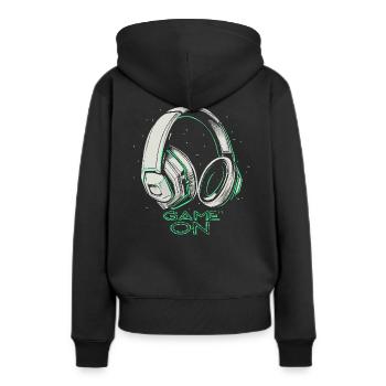 Game on - zocken gaming - Frauen Premium Bio Hoodie - Schwarz - Hinten - Julia (174cm)