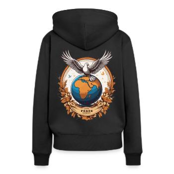 Weltfrieden auf der Erde - Frauen Premium Bio Hoodie - Schwarz - Hinten - Julia (174cm)